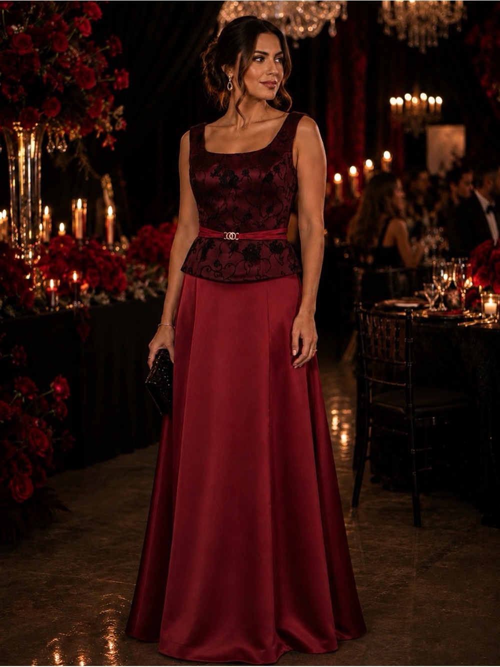 Allure Bridals Red and Black Sleeveless Two Piece Gown